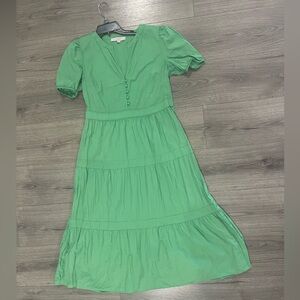 LOFT Green Button-Front Midi Dress